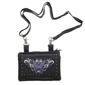 Women's Naked Cowhide Leather Purple or Pink Butterfly Belt Bag 8.5" x 5.5"