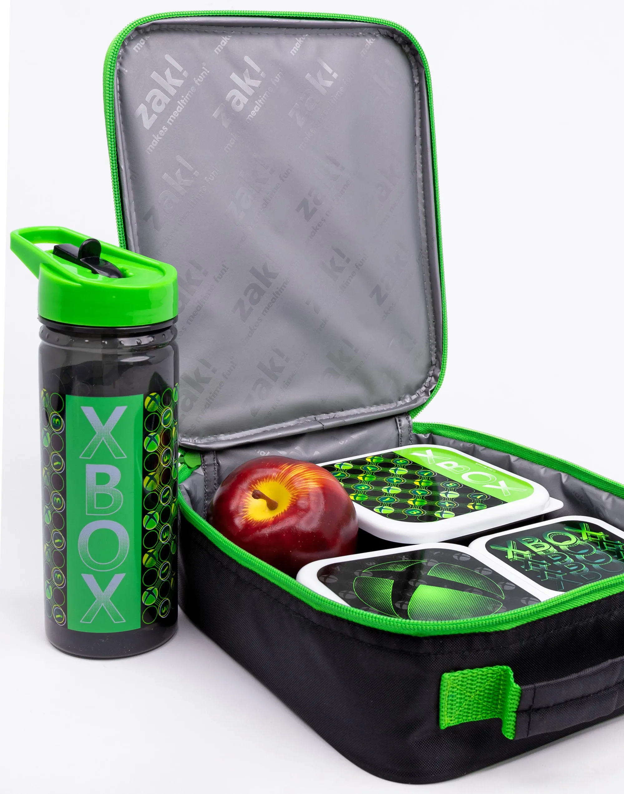 Xbox Logo All-Over Print Boys Green Lunch Bag Bottle and 3 Snack Pot