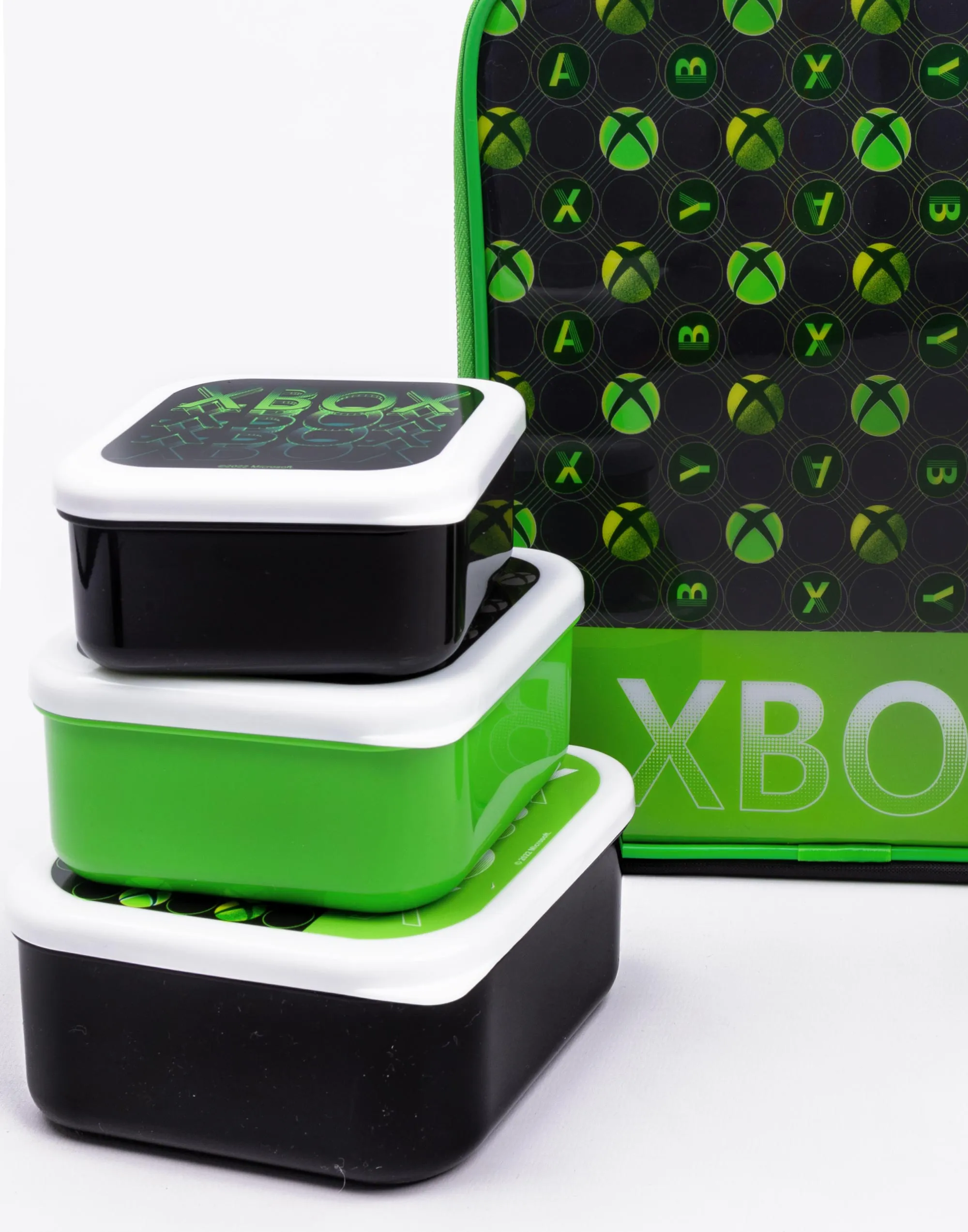 Xbox Logo All-Over Print Boys Green Lunch Bag Bottle and 3 Snack Pot