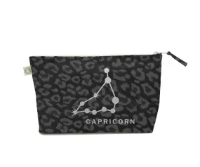 Zodiac Black Leopard Large Makeup Bag  - Capricorn